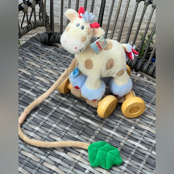 🌟🌟HP🌟🌟 Rare Baby Gund Woodles Gazoo Giraffe Wood Pull Along Toy New Old Stock - Picture 1 of 7